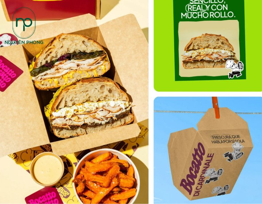 Thiết kế bao bì thực phẩm trên hộp kraft nâu đựng burger